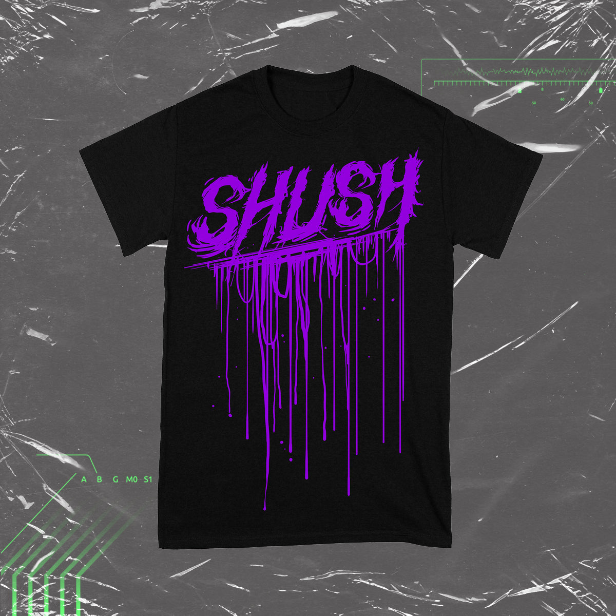 SHUSH: PURPLE DRIP LOGO TSHIRT